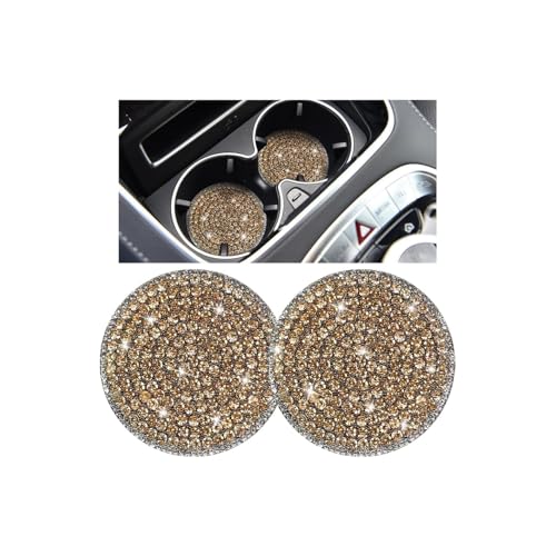 Bling Car Cup Holder Coaster, 2PCS 2.75 Inch Crystal Rhinestone Anti Slip Vehicle Drink Cup Mat for Women Girls, Auto Interior Embedded in Ornaments. Universal for SUV RV Truck (Gold) - color: Gold