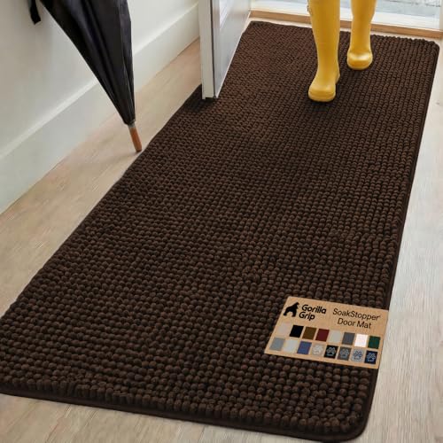 GORILLA GRIP SoakSTOPPER Dog Door Mat, 70x24 Machine Washable Rug Absorbent Doormat Captures Moisture Mud Dirt, Quick Dry Soft Chenille Entryway Rugs Indoor Entrance Mats for Dog Paws, Brown - color: Brown, size: 70" X 24"