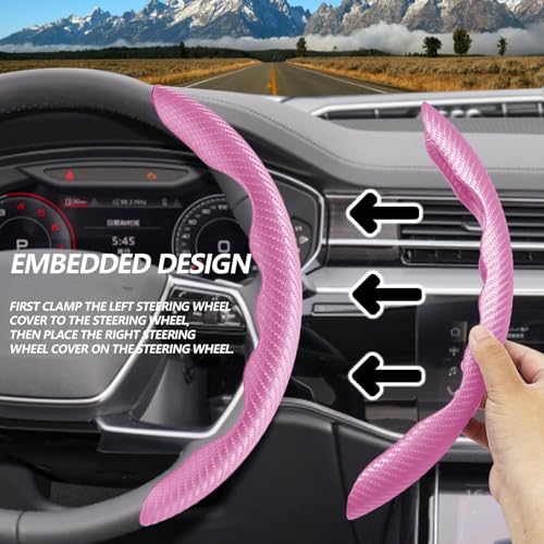 2pcs Universal Fit Carbon Fiber Steering Wheel Cover, Anti-Skid Steering Wheel Cover/Segmented Steering Wheel Protector/Car Interior Accessories (Plik) - color: Pink