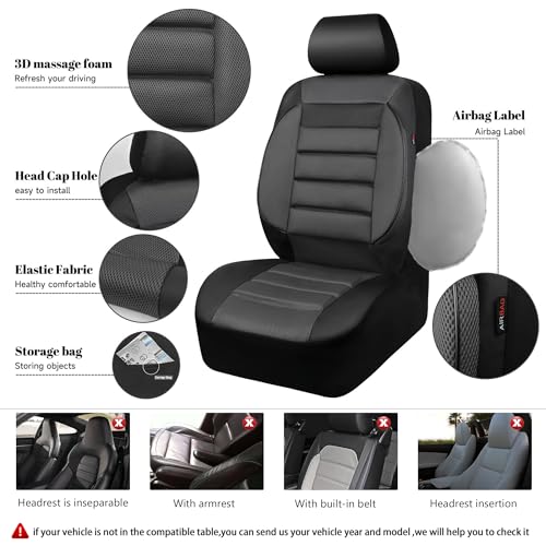 CAR PASS Leather 3D Foam Back Support Car Seat Covers Full Set Air Mesh Automotive Seat Covers, All Season Car Seat Cover Fit Automotive,SUV,Sedan,Van, Airbag Compatible Elegance (Black Charcoal Gray) - color: Black Charcoal