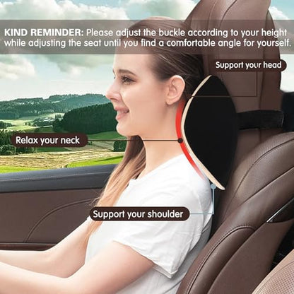 Make Restful Car Headrest Pillow, Car Pillow for Driving with Adjustable Strap, Breathable Removable Cover & Ergonomic Design - Softness Travel Car Neck Support Pillow(Beige, 1PC)