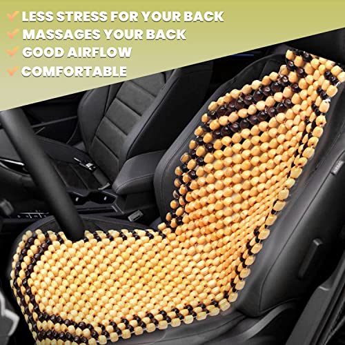 Wood Beaded Comfort Seat Cushion Seat Cover – 2 Pcs. Wooden Beaded Car Seat Cover – Natural Wood Double Strung Beads – Massage Comfort Cover Car Seat – Universal SUV Auto - color: 2 Pack Beige/ Black