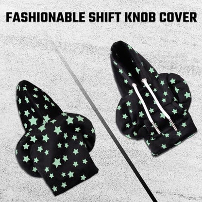 Automotive Interior Mini Funny Car Gear Shift Hoodie Knob Cover Universal Upgrade Star Glow in The Dark Gear Shift Cover, Black A