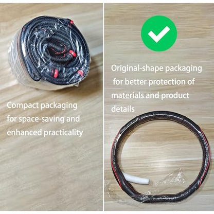 D Shape Car Steering Wheel Cover, Universal 15 inch Stitching Color Anti-Slip Steering Wheel Protector, Red and Black Style (Red and Black D Shape) - color: red sports D shape 02
