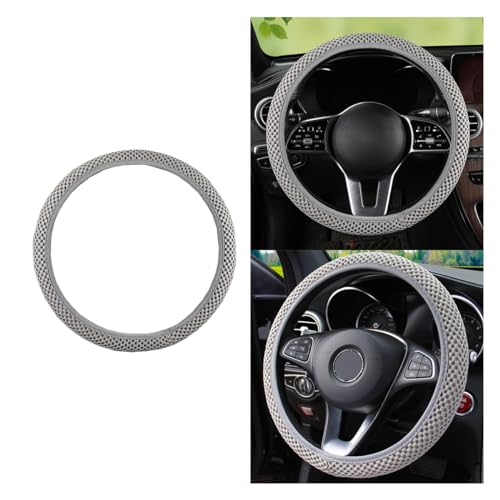 Stretch Elastic Steering Wheel Cover, All-Season Comfort, Warm in Winter & Cool in Summer, Universal 15 Inch Microfiber Breathable Ice Silk, Anti-Slip, Odorless, Easy Carry, Fit Car, SUV (Grey)