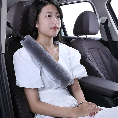 OGLAND 13.4inch Longer Fuzzy Sheepskin Seat Belt Cover, Fluffy Seatbelt Cover Pad for Pacemaker Adults Kids Women Cozy Soft Universal Car Accessories,1 Pack Misty Gray - color: Misty Gray
