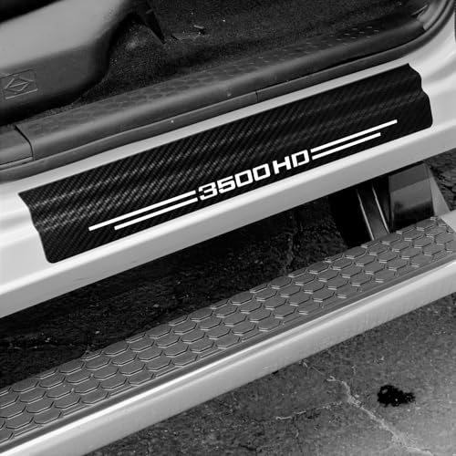 4 Pcs Carbon Fiber Car Door Sill Scuff Plate Auto Door Entry Guard Scratch Shield for GMC Sierra 3500HD Chevrolet Silverado 3500 HD Auto Accessories (White, 3500HD) - color: White, size: 3500HD