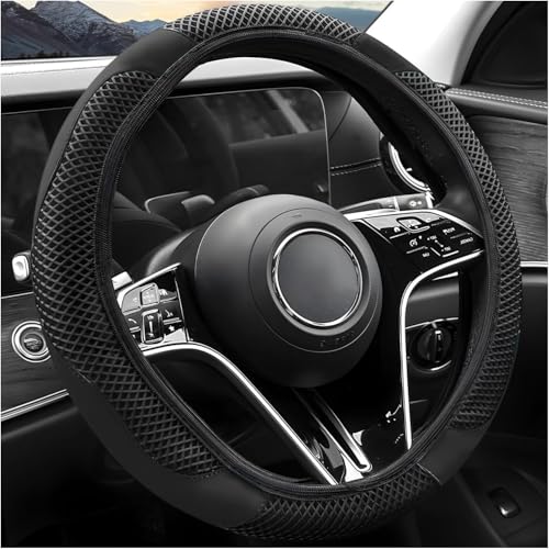 Elastic Stretch Steering Wheel Cover, Warm in Winter and Cool in Summer, Universal 15 inch Microfiber Breathable Ice Silk Anti Slip Car Interior Accessories, Odorless, (Black) - color: Black