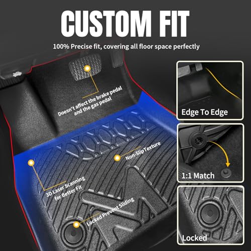 Floor Mats Custom for Toyota 4Runner 2013-2024 (7 Seats & 5 Seats) & 2014-2024 Lexus GX460, All Weather Cover Protection Waterproof Black TPE Automotive Floor Liner Front & Rear Row Full Set Car Mats - size: 3PCS (2Row), style: For 2013-2024 | Toyota 4Run