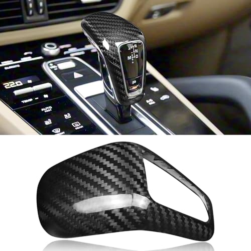 Compatible wth Carbon Fiber Gear Shift Knob Cover Automotive Shift Lever Decoration for Porsche Cayenne 2018-2023 (Black)