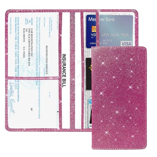 Vehicle Glove Box Car Organizer, Car Registration and Insurance Holder, Insurance Card Holder for Cars, Leather Card Holder Interior Auto Accessories for Women (Glitter-Red) - color: Glitter-Red