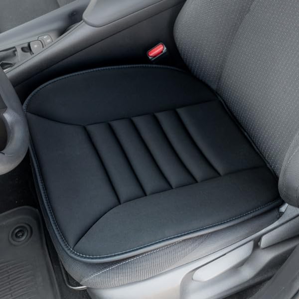 Car Seat Cushion - 1.2-Inch-Thick Memory Foam Seat Pad with Plastic Anchors and Non-Slip Bottom for Auto, Office Chair, or Home by Stalwart (Black)