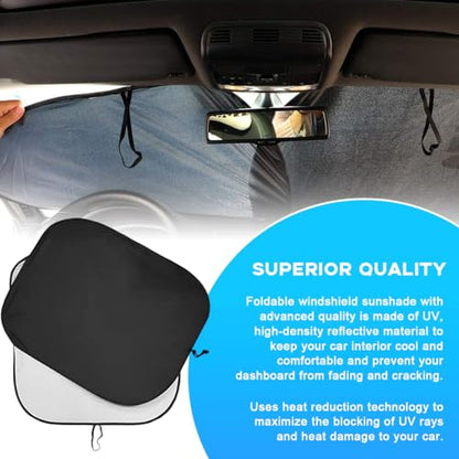 2 PCS Car Windshield Sun Shade, Auto Sun Heat and UV Rays Blocker, 33"×36" Foldable Automotive Front Window Sunshade Protector, Universal Vehicle Interior Accessories (Silver-L) - color: Silver-L (33×36 inches)