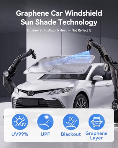 helloleiboo Windshield Sun Shade for Toyota Camry 2018-2026 Graphene Honeycomb Heat Shield with UV Protection Foldable Custom Fit Front Window Sunshade Silver 58" x 28" - size: For Toyota Camry (2018-2026)