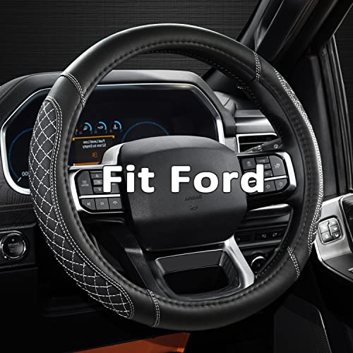 West Llama Customized Auto Car Steering Wheel Cover for Ford F-150, F-250, F-350, Expedition(Diamond Quilted - Black+Gray) - color: Gray+Black, size: Large Size (15 ½''-16'')