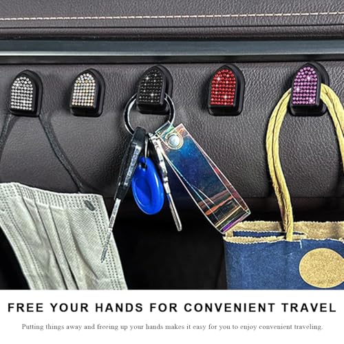 4 PCS Bling Car Mini Hooks, Cute Rhinestone Adhesive Back Seat Auto Hangers, Multifunctional Crystal Hanging Storage Hook for Vehicle Dashboard Wall Hat Coat Towel Key (Pink) - color: Pink