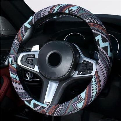Ethnic Style Coarse Flax Cloth Automotive Steering Wheel Cover Anti Slip and Sweat Absorption Auto Car Wrap Cover (M, 14.5''-15'') - color: M, size: 14.5 - 15 inches