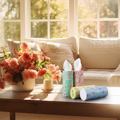 Outus 12 Pcs Spring Floral Car Tissues Cylinder Holder Flowers Round Tissue Box Cup Holder 3 Ply Facial Napkins Napkins Container for Car Home Office Dispenser Travel - style: Rose
