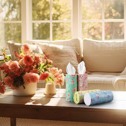 Outus 12 Pcs Spring Floral Car Tissues Cylinder Holder Flowers Round Tissue Box Cup Holder 3 Ply Facial Napkins Napkins Container for Car Home Office Dispenser Travel - style: Rose