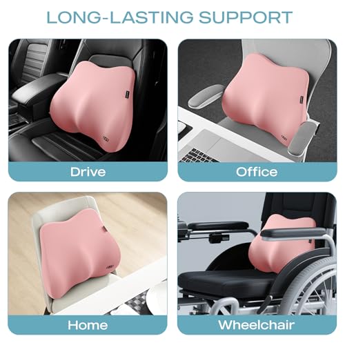 Skechers Lumbar Pillow Premium Gel & Memory Foam, Lumbar Support Pillow for Office,Chair Lower Back Pain Relief Lumbar Pillow,Ergonomic Back Support Pillow for Office Chair,Car,Home,Travel,Pink