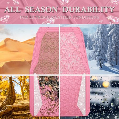 CAR PASS Bling Diamond Car Mats Rubber Floor Mats Full Set Anti-Slip 3D Rhombus Waterproof Trim to Fit Liner Universal Glitter Crystal Sparkly Shining Rhinestone Girl Women SUV Sedan Van, Pink Rubber - color: Pink Rubber