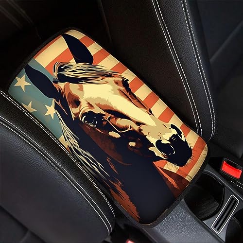 Car Center Console Pad, Universal Waterproof Car Armrest Seat Box Cover, Car Interior Accessories for Most Vehicle SUV Truck Vintage American Flag Horse Car Armrest Pad - color: vintage american flag horse