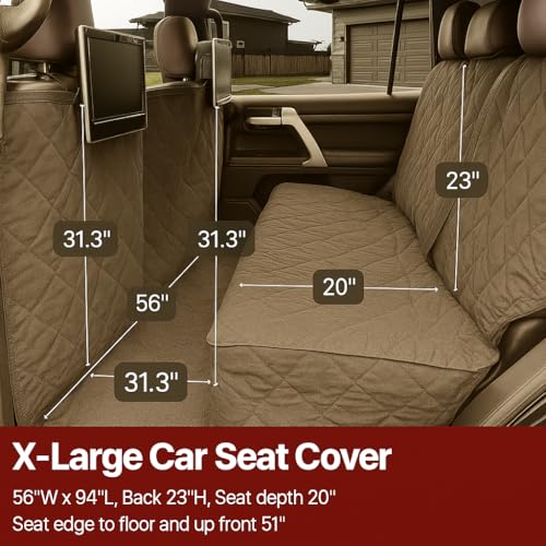 Formosa Covers Quilted and Padded Dog Pet Car Seat Cover with Comforting Fabric and Non-Slip Backing Best for Car Truck and SUV - Travel with Your Pet Mess Free - Universal Fit 56" Wx94 L, Taupe