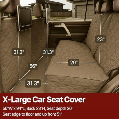 Formosa Covers Quilted and Padded Dog Pet Car Seat Cover with Comforting Fabric and Non-Slip Backing Best for Car Truck and SUV - Travel with Your Pet Mess Free - Universal Fit 56" Wx94 L, Taupe