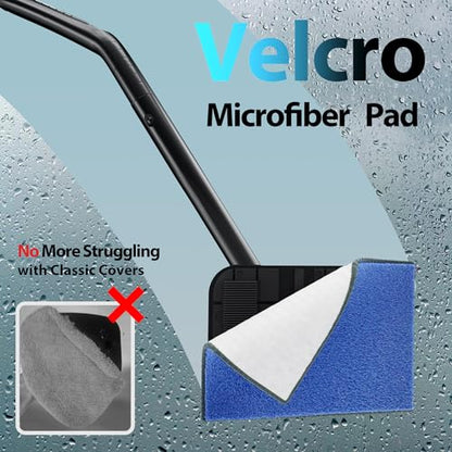 Car Windshield Cleaner Tool with Extendable Handle, Inside Auto Window Glass Cleaning Kit with 5 Washable Microfiber Pads, Streak-Free Defogger Wand for Deep Dashboards & SUVs - color: Deep Blue
