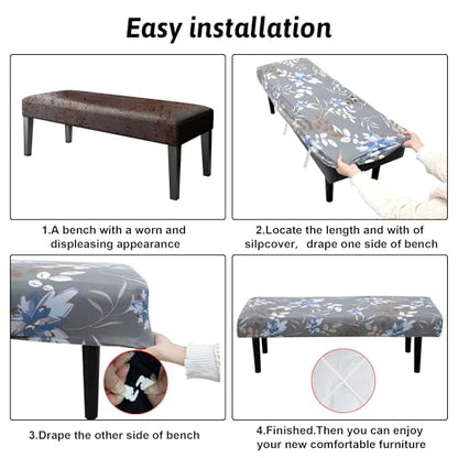 Stretch Bench Covers, Bench Seat Covers, Bench Cushions Covers, Printed Bench Seat Protector, Washable Bench Slipcover, Rectangle Bench Covers for Dining Room, Living Room, Kitchen (Flowers) - color: Flowers