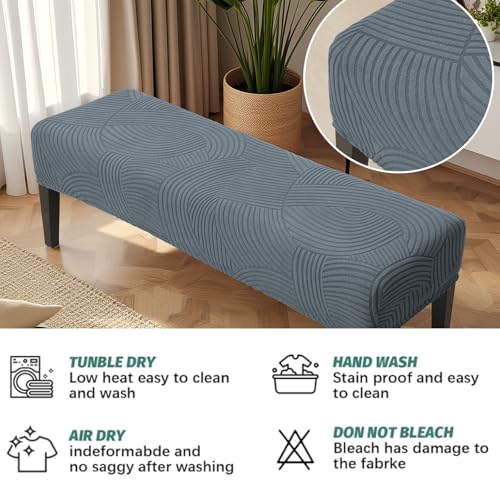 Dining Bench Cover, Stretch Washable Long Bench Seat Covers Jacaquard Rectangle Dining Table Bench Slipover for Dining Room, Bedroom, Living Room, Kitchen (Dark Gray)