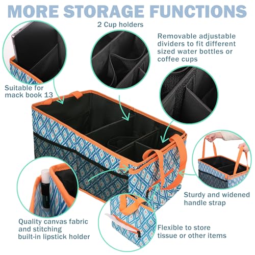 HEYSKAY Car Seat Organizer with Cup Holders, Automotive Seat Back Organizer and Storage with Adjustable Dividers, Book & Toy Organizer for Car and Office - color: Blue Diamond