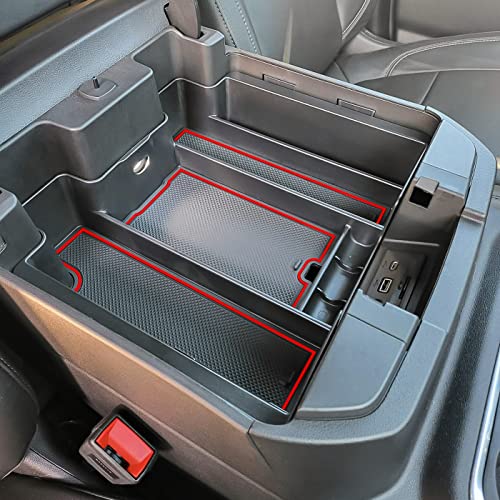Center Console Organizer Compatible with 2020-2023 Silverado/Sierra 2500/3500HD/ 2019-2022 Chevy Silverado 1500 / GMC Sierra 1500 Accessories - Full-Coverage Insert Tray, ABS material,Red - color: red