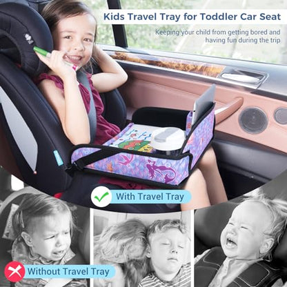 COOLBEBE Kids Travel Tray for Toddler Car Seat, Travel Tray for Airplane, Toddler Car Seat Lap Tray, Carseat Table Tray for Kids Travel Activities (Mermaid - color: Mermaid
