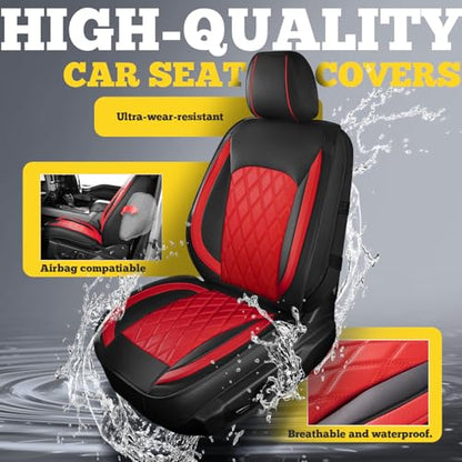 LINGVIDO Car Seat Covers Full Set (5 Seats) - Premium Perforated Nappa Leather, Waterproof Shield, Omni-Adapt Fit SUVs Sedans, Ultimate Family & Pet Protection - color: Black & Red, size: Full Set (5 Seats)
