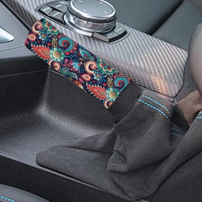Bulopur Car Shifter Gear Hand Brake Trim Cover Set for Most Cars Van SUV Sedan Truck Auto Accessories - color: Boho Paisley Flower