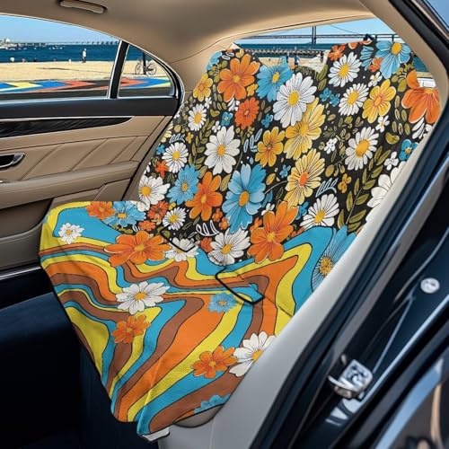 Hippie Daisy Swirl Print Back Seat Cover, Waterproof Bench Rear Seat Cover Universal Car Seat Cover Automotive Interior Covers for Sedans SUVs Vans Trucks - color: Hippie Daisy Swirl
