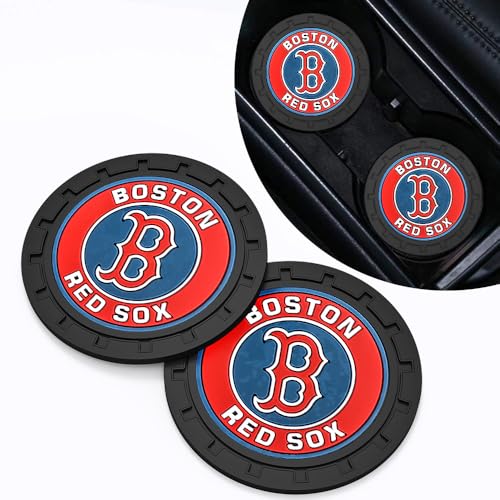 Baseball Fans Car Cup Holder Coasters for Boston Red Sox Fans, 2 Pack Red Sox Silicone Non-Slip Cup Mats, 2.75" Car Cup Holder Inserts for Auto Interior - color: Dre166dso
