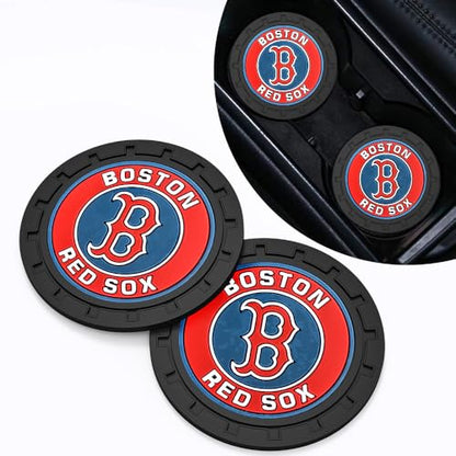 Baseball Fans Car Cup Holder Coasters for Boston Red Sox Fans, 2 Pack Red Sox Silicone Non-Slip Cup Mats, 2.75" Car Cup Holder Inserts for Auto Interior - color: Dre166dso