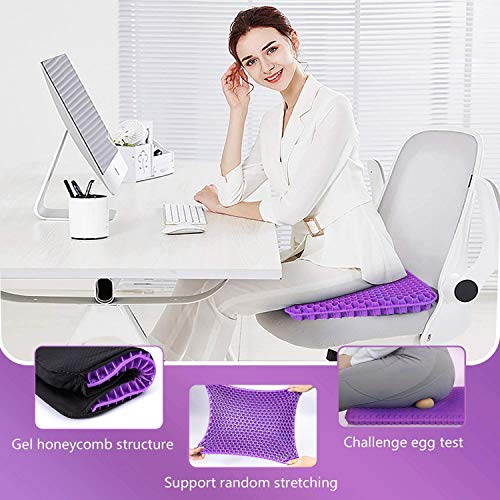 Gel Seat Cushion, for Long Sitting -Double Thick Gel Seat Cushion Breathable Honeycomb Chair Cushion with Non-Slip Cover for Office Chair Car, Wheelchair, Long Trips,Relief Sciatica Pain - color: Large Violet