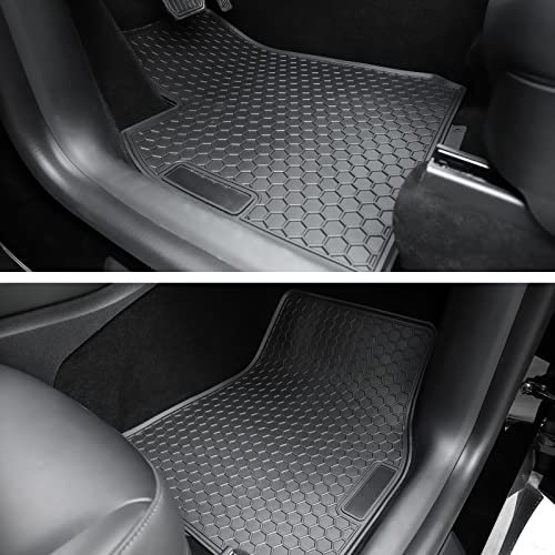 Spurtar for Tesla Model 3 Floor Mats 2017-2026, Car Floor Mats All Weather Automotive with 3D Extended Edge, 3 Pack Honeycomb Design Front & Rear Rubber All-Weather Protector, Black - size: 2017-2025 Rubber (3PCS)