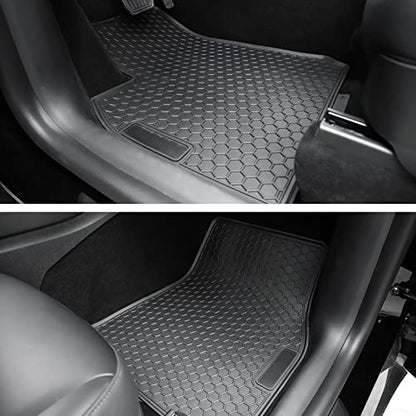Spurtar for Tesla Model 3 Floor Mats 2017-2026, Car Floor Mats All Weather Automotive with 3D Extended Edge, 3 Pack Honeycomb Design Front & Rear Rubber All-Weather Protector, Black - size: 2017-2025 Rubber (3PCS)