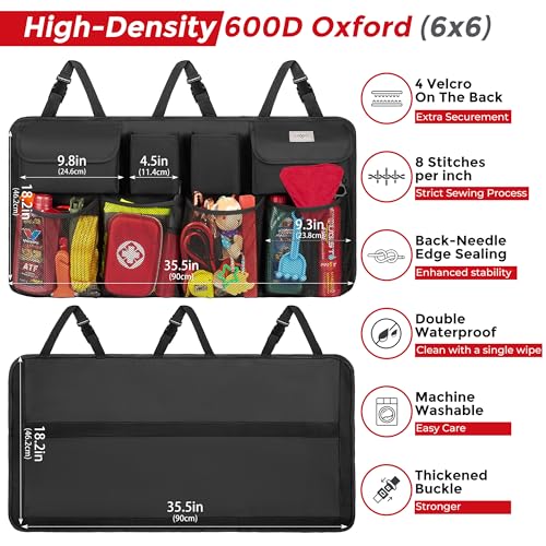 SURDOCA Car Trunk Organizer, LARGE CAPACITY Car Storage Bag with 8 Pockets, 7X Upgraded Trunk Storage Organizer for Car, SUV, Truck, MPV