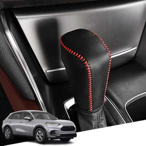Great-luck Genuine Leather Automatic at Gear Shift Knob Cover Protector Trim,The car Interior Accessories(Red Stitches) for Honda HR-V(2023 2024 2025) - color: Red Stitches, size: HR-V(2023-2025)