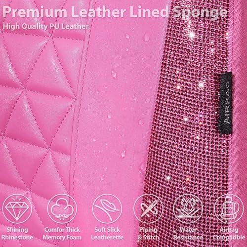 CAR PASS Hot Pink Bling Diamond Leather Car Seat Covers Full Sets, Waterproof Shining Glitter Sparkly Crystal Universal Armrest Fit for Automotive Truck SUV Cute Women Girl,Hot Pink Rhinestone - color: Pink Rhinestone-Hot, size: Full Set