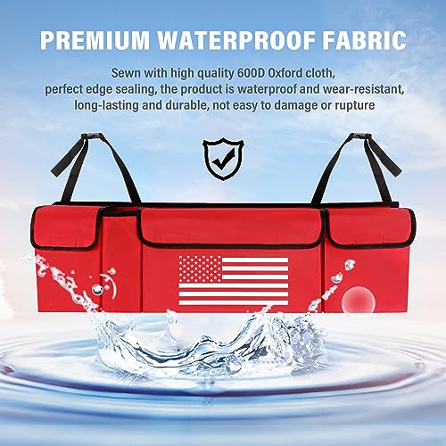 Turcee Car Trunk Organizer,Large Capacity Car Storage Organizer with US Flag Design,Hanging Foldable Car Organizers and Storage Car Interior Accessories (Red) - color: Red