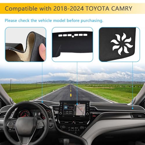 Dashboard Cover Suitable for Toyota Camry 2024 2023 2022 2021 2020 2019 2018 (Without HUD) Car Dashboard Cover Sun Visor Mat Non-Slip Polyester Dashboard Accessories (Black) - size: 2018-2024 For Toyota Camry(Without HUD)