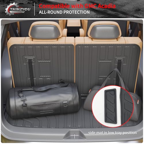 Cargo Mat Compatible with 2017-2023 GMC Acadia 6&7 Seats Cargo Liner Trunk Mat Trunk Liner TPE All Weather Back Seat Cover Protector 2022 Acadia Accessories (Trunk Mat with Backrest Mat) - style: For GMC Acadia | 2017-2023