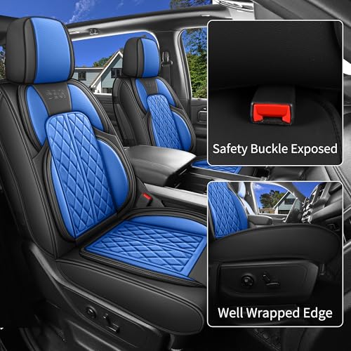 Car Seat Cover Custom Fit for Dodge Ram 1500 2500 3500 2009-2026 Faux Leather Seat Cover Set Compatible with Crew Quad Regular Cab Pickup Truck Cushions (Black & Blue, Full Set, Flat Rear) - color: Black & Blue, size: Full Set (Flat Rear)