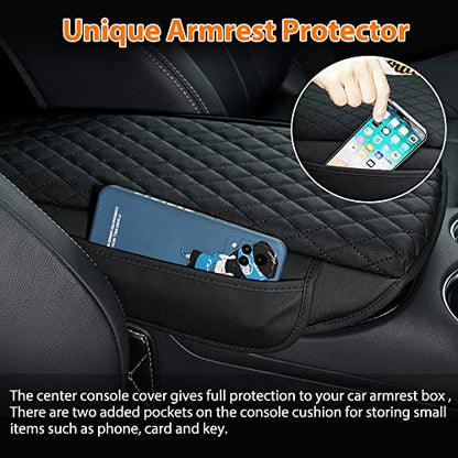 Autorder Center Console Cover for Toyota Venza 2021 2022 2023 2024 Accessories Armrest Cover Anti-Scratch Middle Console Pad Leather Armrest Protector with Pockets